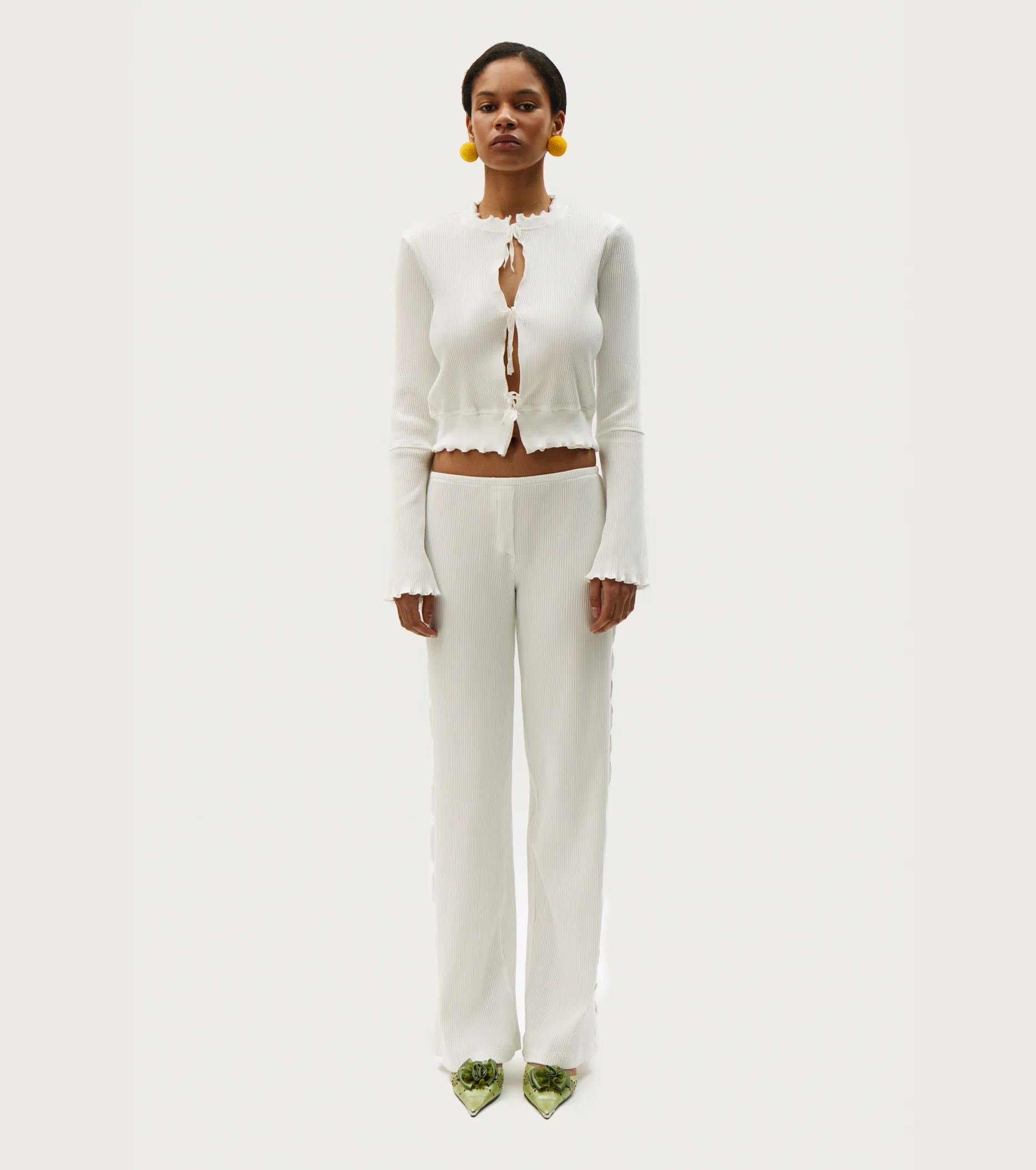 Cardigan with Ties in White - Image 5