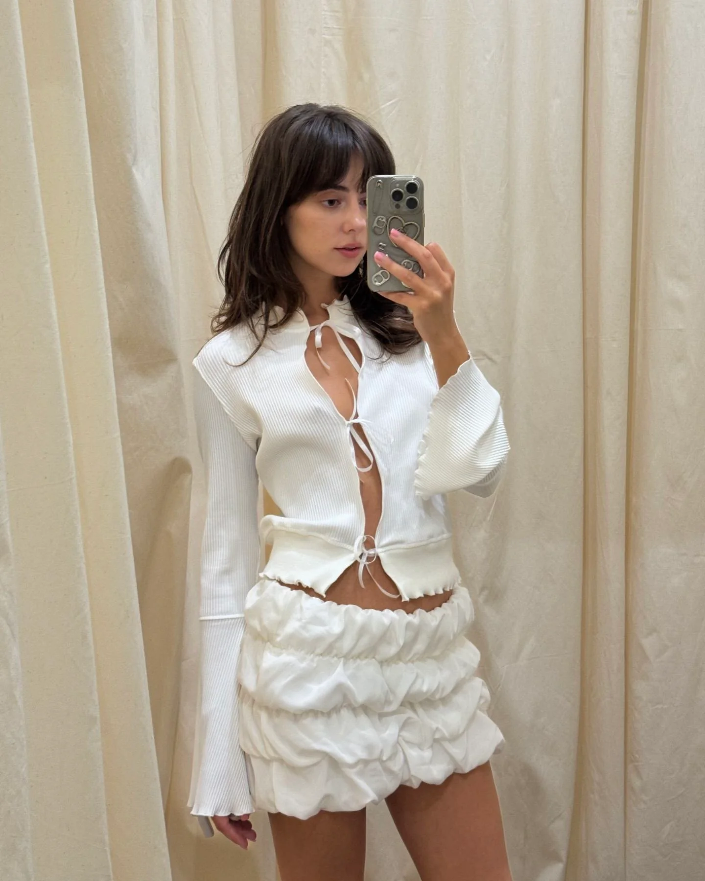Cardigan with Ties in White - Image 3