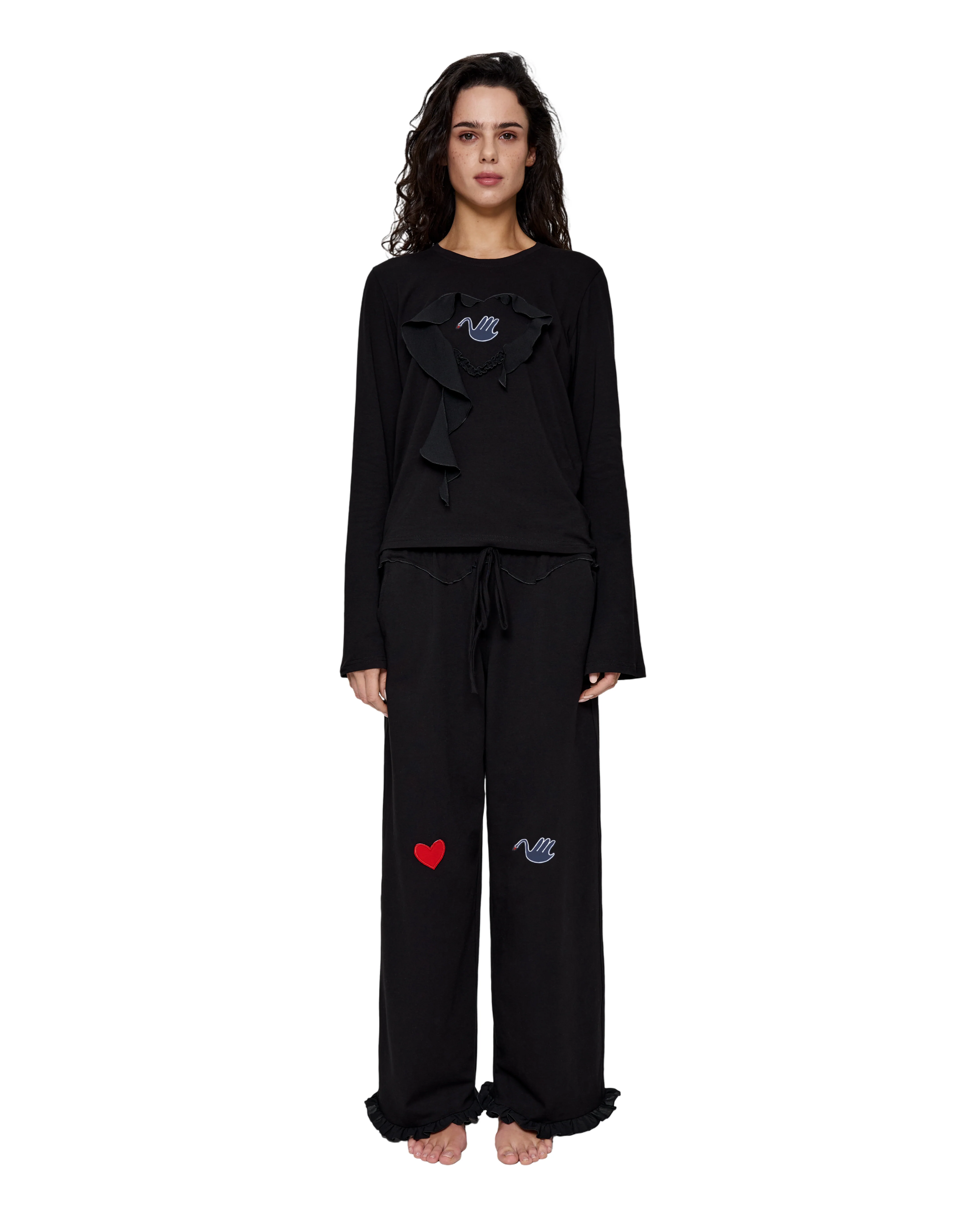 Pants with Heart and Swan in Black - Image 5