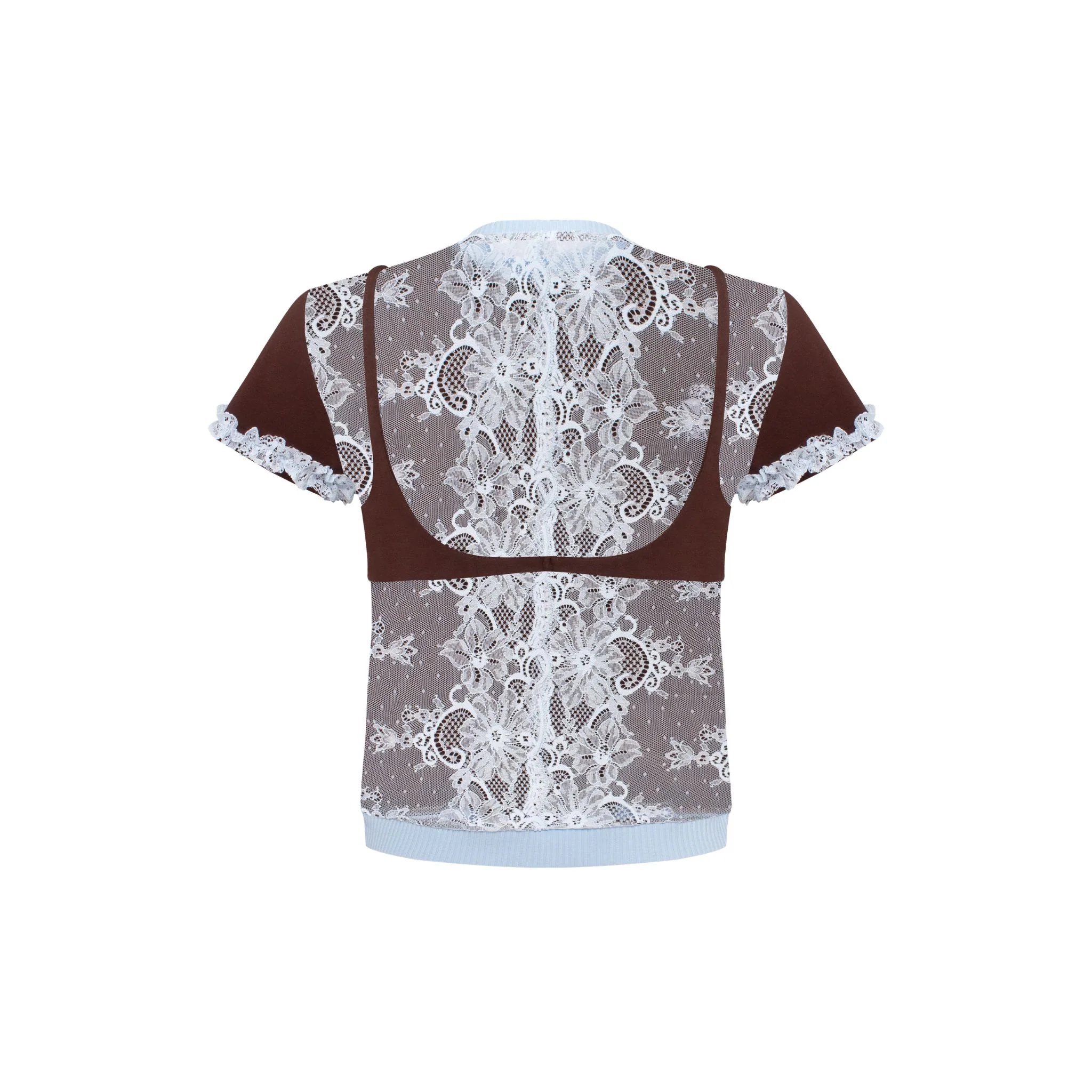 T-Shirt with Bra Imitation in Brown with Blue - Image 2
