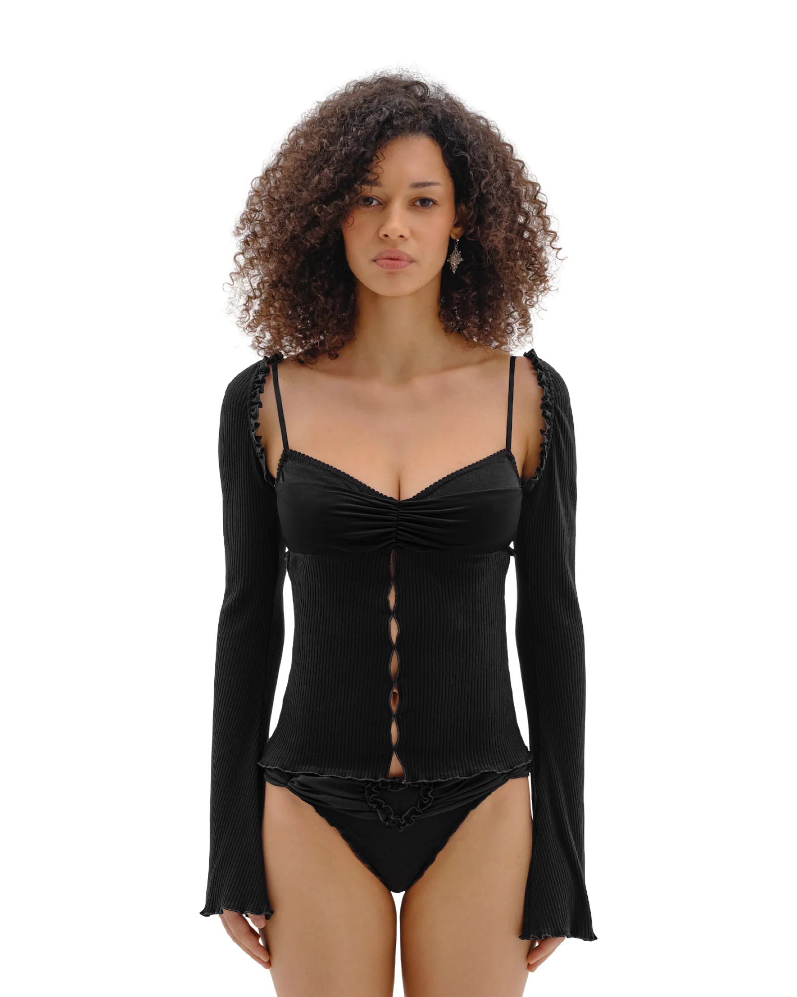 Top with Draped Neckline in Black - Image 3
