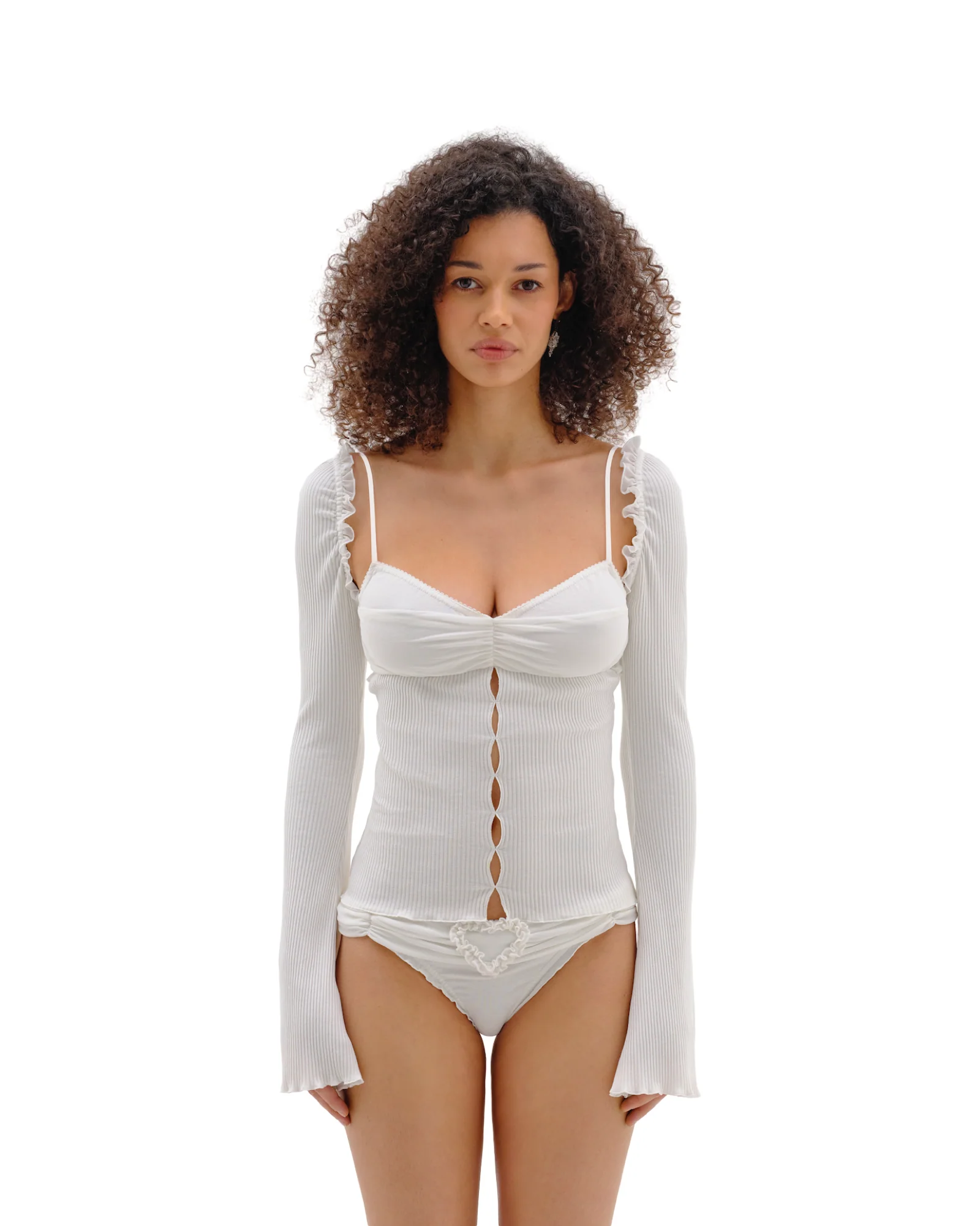 Top with Draped Neckline in White - Image 3